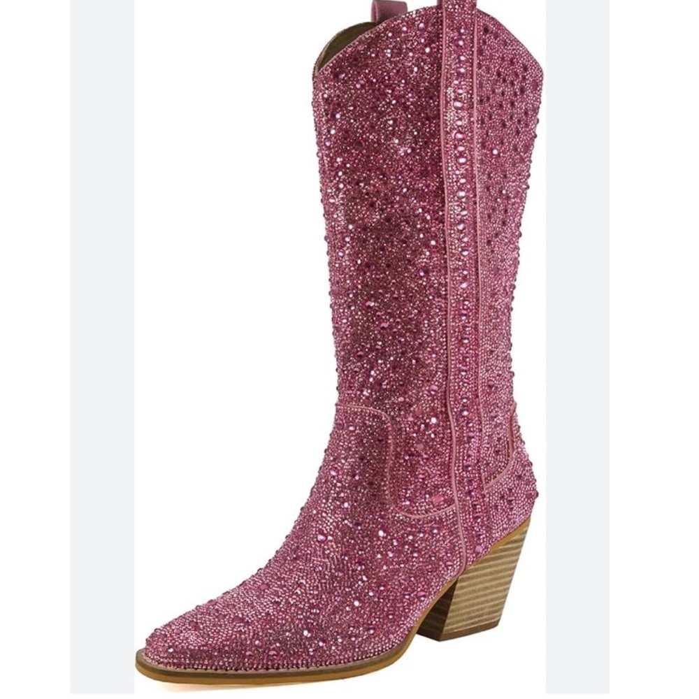Pink Rhinestone Western-Style Boots – Size 8